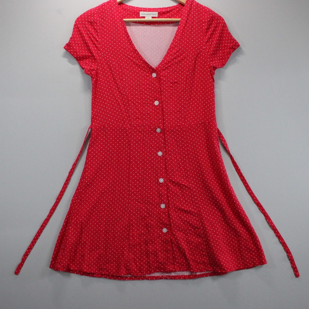 Aeropostale Womens Red White Polka Dot Button Front Mini Dress Size XS